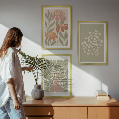 Triptykon billeder med ramme Blomster boho mønstre