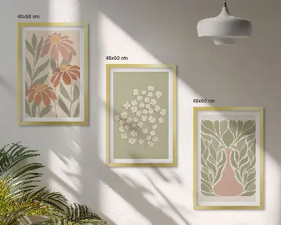 Triptyk billeder med ramme med blomstret boho mønster
