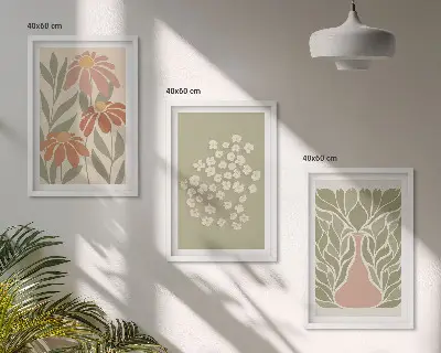 Triptyk billeder med ramme med blomstret boho mønster