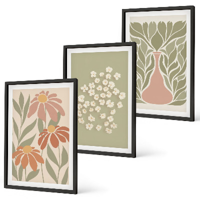 Triptykon billeder med ramme Blomster boho mønstre