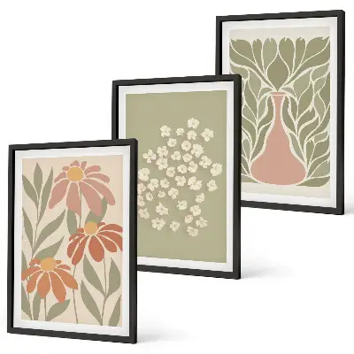 Triptyk billeder med ramme med blomstret boho mønster