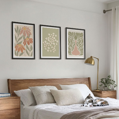 Triptykon billeder med ramme Blomster boho mønstre