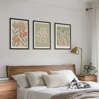 Triptyk billeder med ramme med blomstret boho mønster