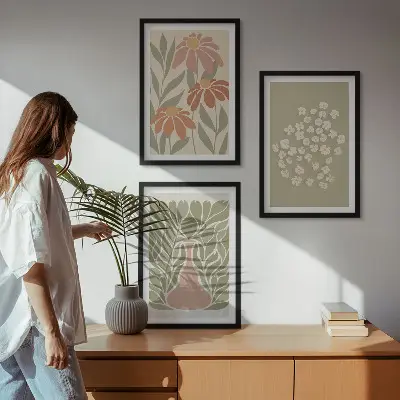 Triptyk billeder med ramme med blomstret boho mønster