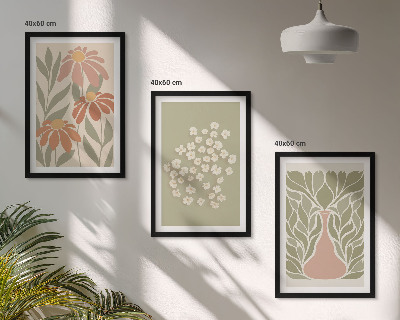 Triptykon billeder med ramme Blomster boho mønstre