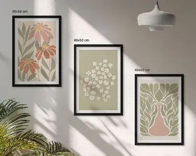 Triptyk billeder med ramme med blomstret boho mønster