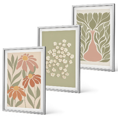 Triptykon billeder med ramme Blomster boho mønstre