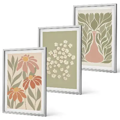 Triptyk billeder med ramme med blomstret boho mønster