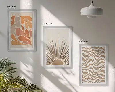 Billedsæt til soveværelset med sol og boho-pastelfigurer