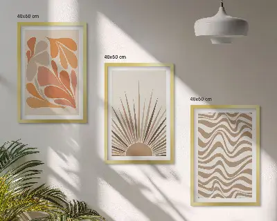Billedsæt til soveværelset med sol og boho-pastelfigurer