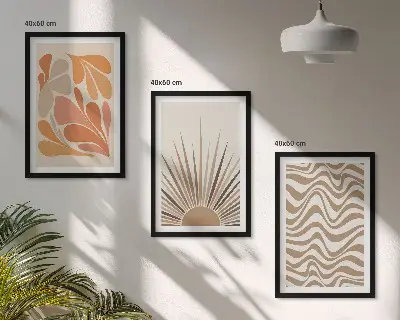 Billedsæt til soveværelset med sol og boho-pastelfigurer