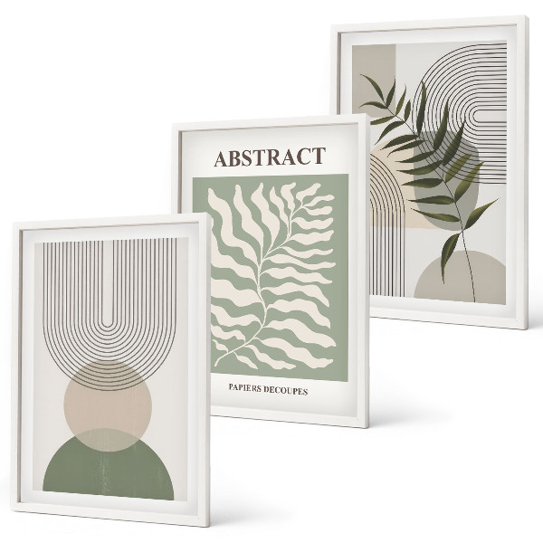 Triptykon billeder med ramme Botaniske boho-abstraktioner
