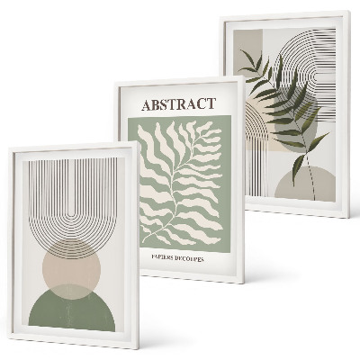 Triptykon billeder med ramme Botaniske boho-abstraktioner