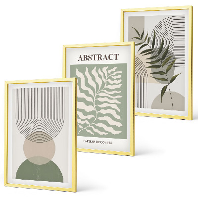 Triptykon billeder med ramme Botaniske boho-abstraktioner