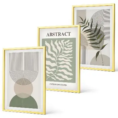Botaniske boho-abstraktioner triptykon med ramme
