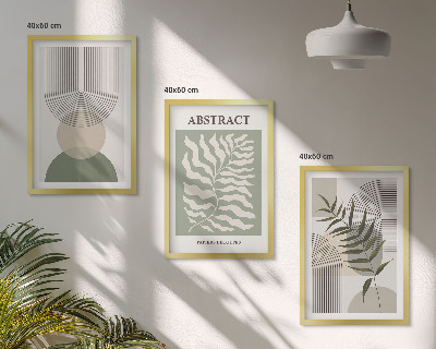 Triptykon billeder med ramme Botaniske boho-abstraktioner