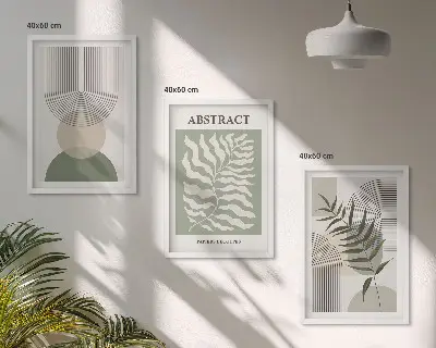 Botaniske boho-abstraktioner triptykon med ramme