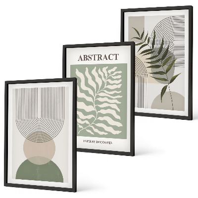 Triptykon billeder med ramme Botaniske boho-abstraktioner