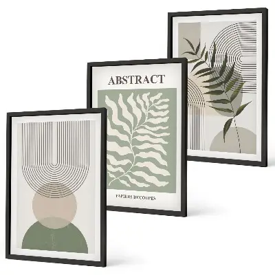 Botaniske boho-abstraktioner triptykon med ramme