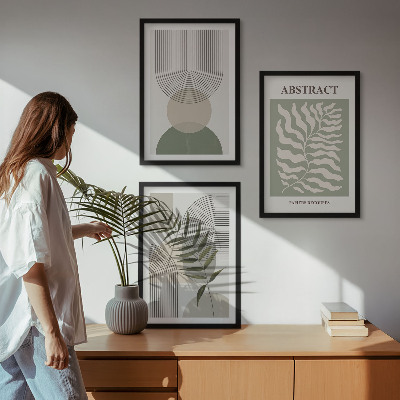 Triptykon billeder med ramme Botaniske boho-abstraktioner