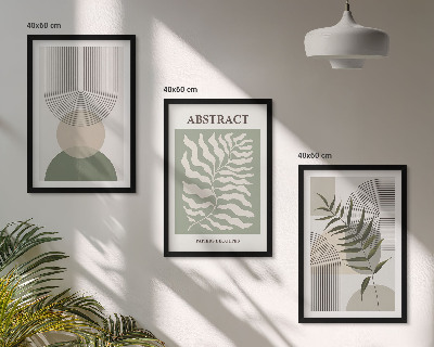 Triptykon billeder med ramme Botaniske boho-abstraktioner