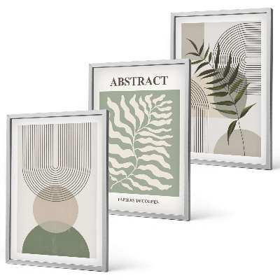 Triptykon billeder med ramme Botaniske boho-abstraktioner