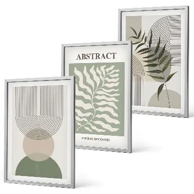 Botaniske boho-abstraktioner triptykon med ramme