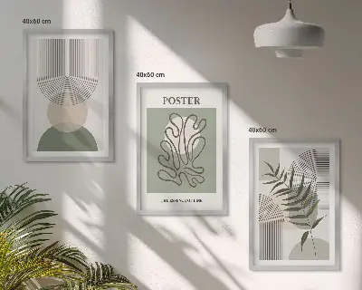 Billedsæt til soveværelset med geometriske botaniske mønstre