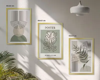 Billedsæt til soveværelset med geometriske botaniske mønstre