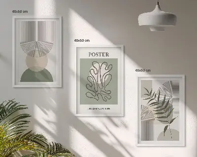 Billedsæt til soveværelset med geometriske botaniske mønstre