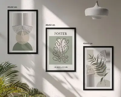 Billedsæt til soveværelset med geometriske botaniske mønstre