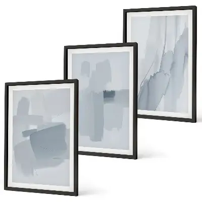 Abstrakt akvarelkunst triptykon med ramme