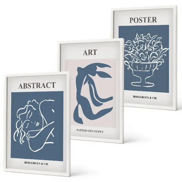 Billedsæt til soveværelset med stilfulde abstrakte mønstre i Matisse-stil