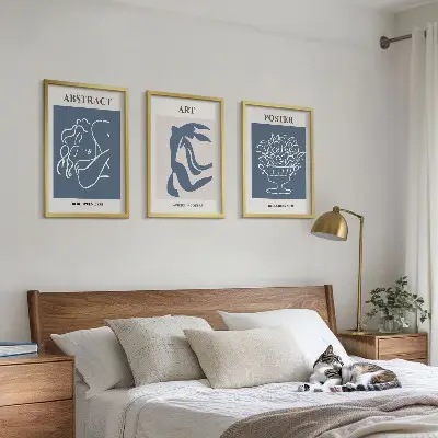 Billedsæt til soveværelset med stilfulde abstrakte mønstre i Matisse-stil