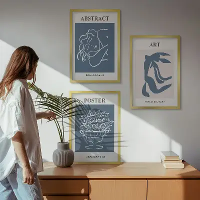 Billedsæt til soveværelset med stilfulde abstrakte mønstre i Matisse-stil