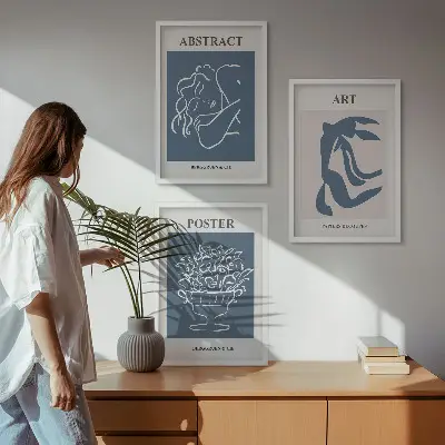 Billedsæt til soveværelset med stilfulde abstrakte mønstre i Matisse-stil