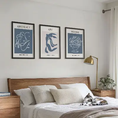 Billedsæt til soveværelset med stilfulde abstrakte mønstre i Matisse-stil