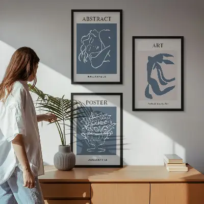 Billedsæt til soveværelset med stilfulde abstrakte mønstre i Matisse-stil