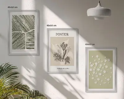 Triptyk med plantemotiver dæmpede farver med ramme