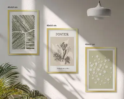 Triptyk med plantemotiver dæmpede farver med ramme