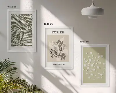 Triptyk med plantemotiver dæmpede farver med ramme