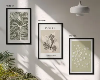 Triptyk med plantemotiver dæmpede farver med ramme