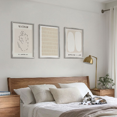 Triptykon billeder med ramme Linjer former beige hvid