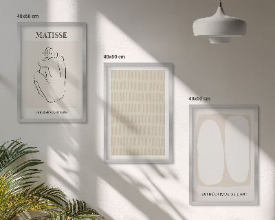 Triptykon billeder med ramme Linjer former beige hvid