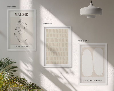 Triptykon billeder med ramme Linjer former beige hvid