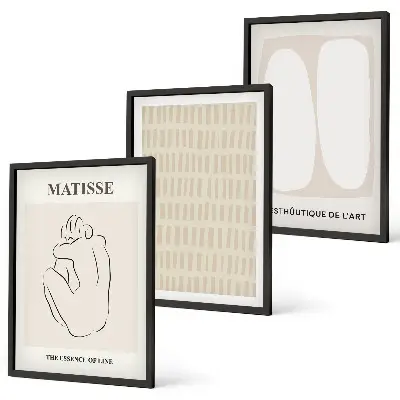 Triptykon med ramme med hvide og beige linjer og former