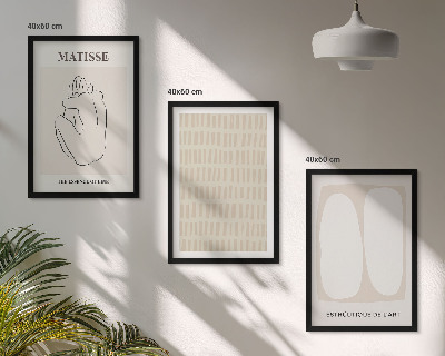 Triptykon billeder med ramme Linjer former beige hvid