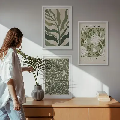 Billedvæg med plantemønstre boho dekorationer til inspiration