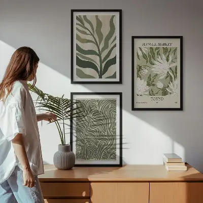 Billedvæg med plantemønstre boho dekorationer til inspiration