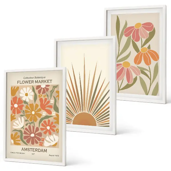 Billedsæt til soveværelset med pastel solblomster